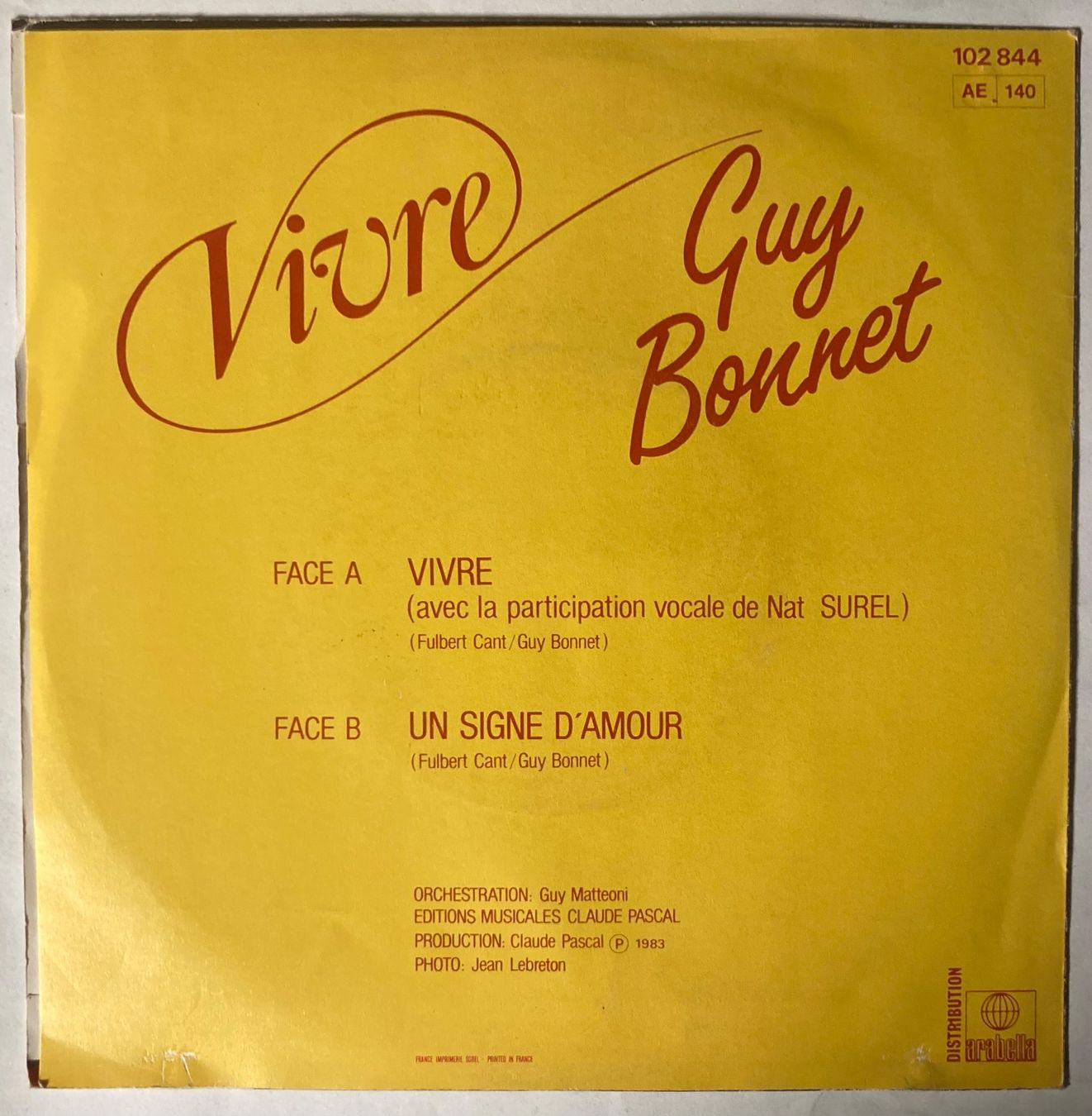 Vinyles: GUY BONNET - VIVRE – D'occasion à Poliez-Pittet par Newtown-Records 1