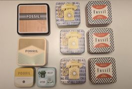 10 Fossil Blechdosen diverse Styles Vintage Sammlerwert