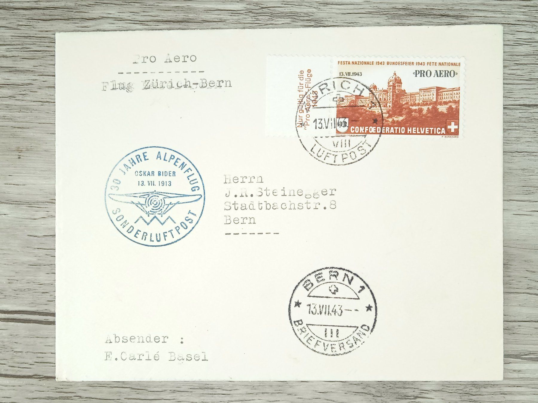 Alle Briefmarken: TR02 Enveloppe + Timbre Suisse 1943 – Gebraucht aus Cousset von Patrick_Collections