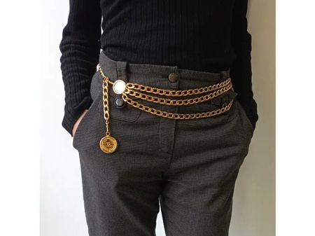 CHANEL (vergoldeter Kettengürtel 3 Medaillons)105cm (selten)