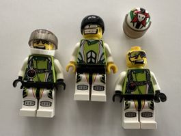 3 Lego Figuren, Ski Rennfahrer, grün/weiss
