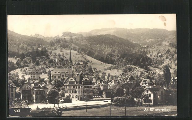 Cartoline postali: St. Margrethen, Häuser des Ortes gegen  – Usato da Berlin venduto da bartko-reher