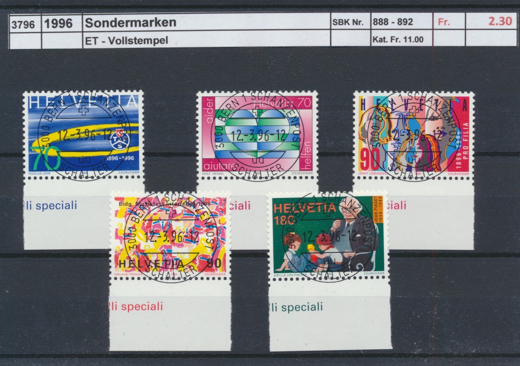 Tutti i francobolli: 1996 "Sondermarken", ET - Vollstempel – Usato da Winterthur venduto da Zupogeru