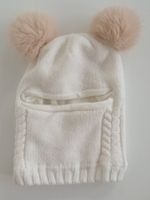 Baby Girl Winter Mütze Gr. 2-4mt Ivory Bommel abnehmbar