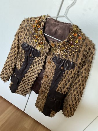 Exquisite Minorama Damenjacke Grösse 38 mit Perlen, Leder