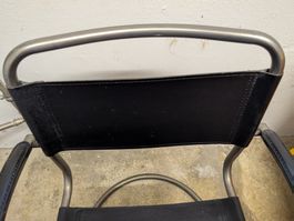 Bauhaus Sti Freischwinger Stuhl echt Leder Chrom Armlehnen