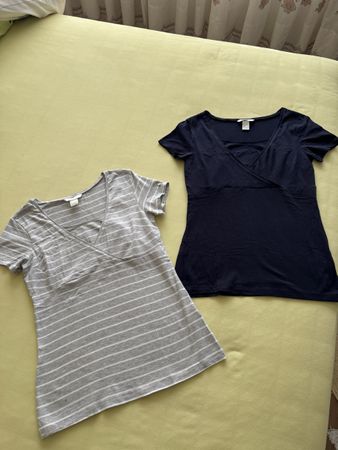 2 Umstands-t-Shirts kurzarm gestreift und dunkelblau