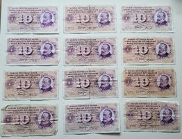 12x Banknoten 10 Franken Gottfried Keller (5. Serie 1956)