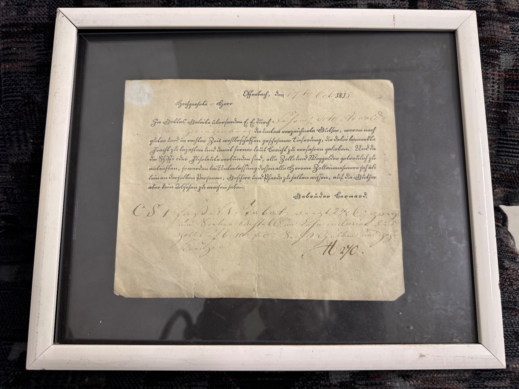 Dokumente: Gerahmtes Original Dokument von 1815 – Gebraucht aus Feldmeilen von Allerlei3112