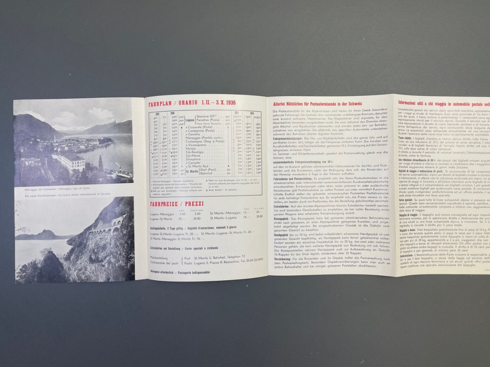 Dokumente: Prospekt Postauto Lugano–St.Moritz / PTT Alpenpost – Gebraucht aus Luzern von oh_08 2