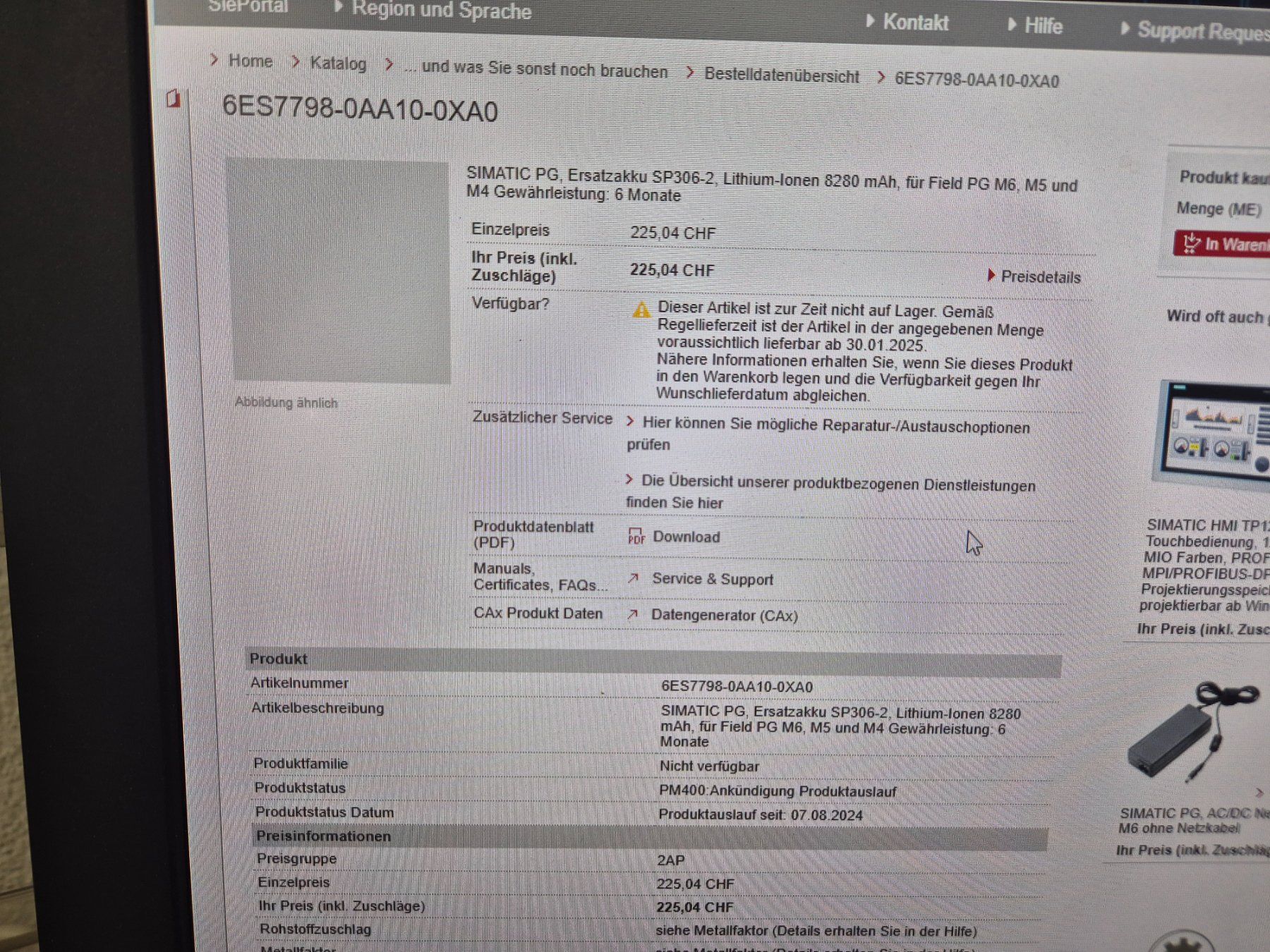 Batterie: Simatic PG Ersatzakku SP306-2 – Nuovo (secondo la descrizione) da Fehraltorf venduto da ust_57 2