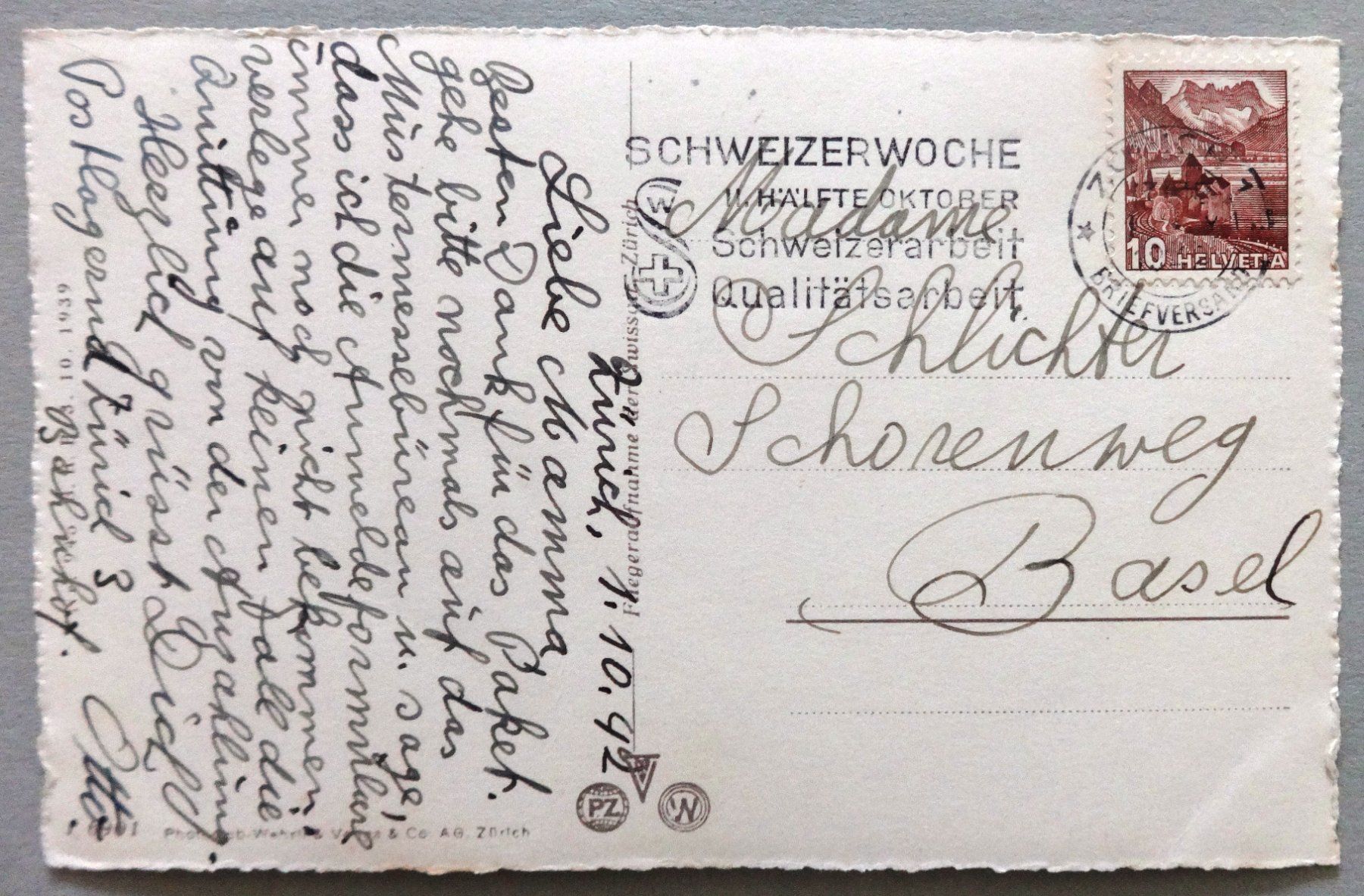 Cartoline postali: Zürich – Usato da Fétigny venduto da Billy2miny 1