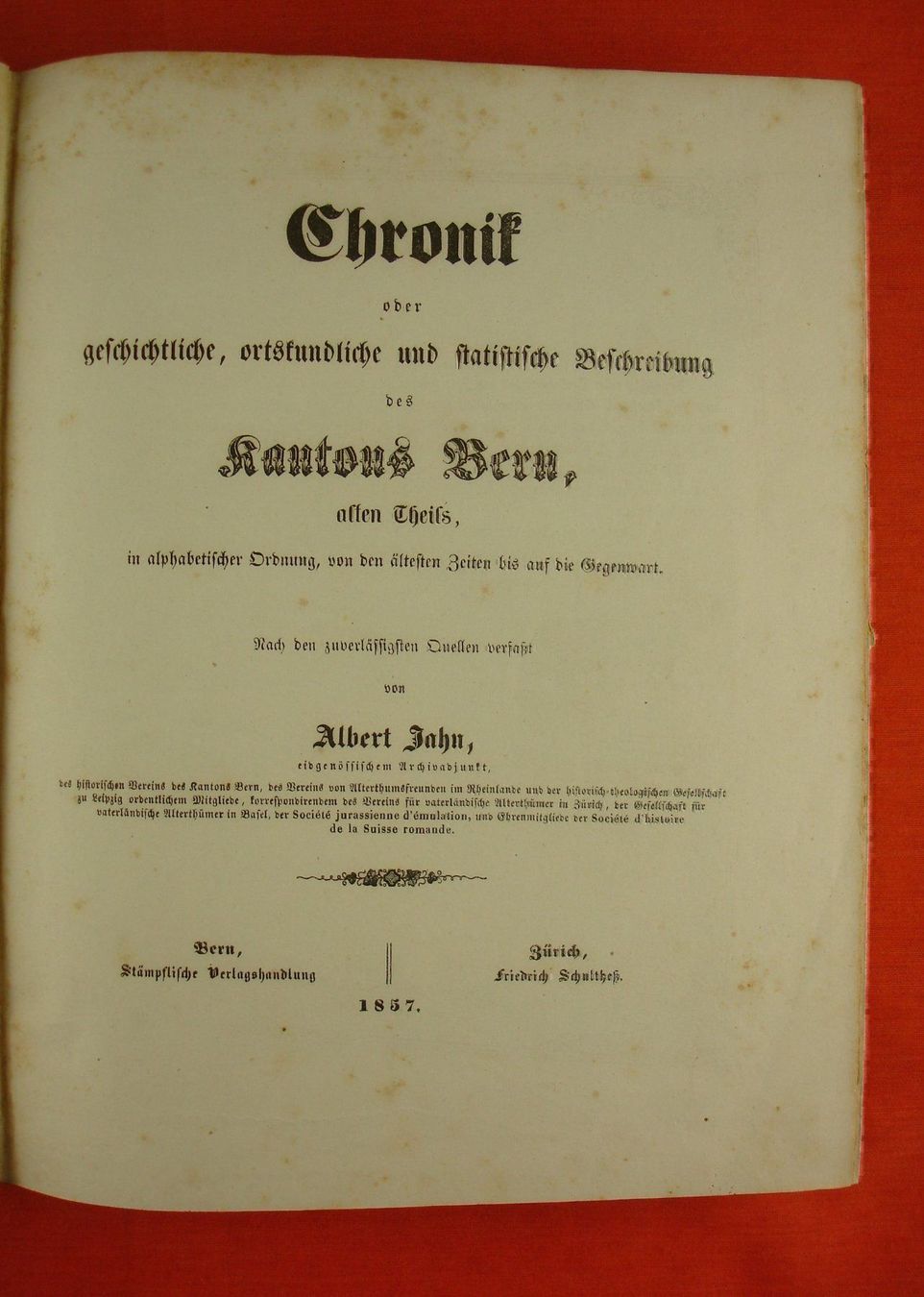 Libri: JAHN: CHRONIK DES KANTONS BERN – Usato da Grüningen venduto da Kartensammler 1