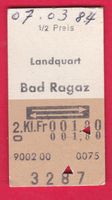 KARTON BILLETT, LANDQUART - BAD RAGAZ,2.KLASSE,RETOUR,HALBTA