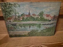 Gemälde Flusslandschaft, unsigniert, schönes Herbstmotiv