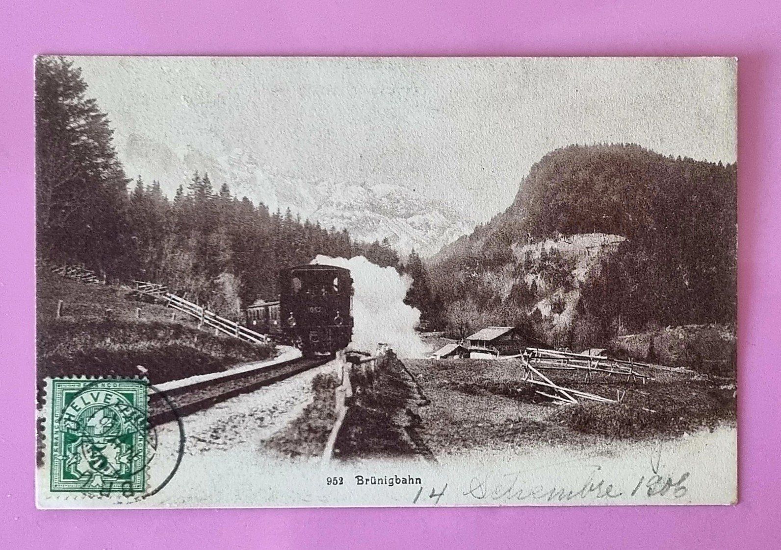 Cartoline postali: Brünigbahn - Dampfzug beim Aufstieg - 1906 – Usato da Rothrist venduto da RROENK