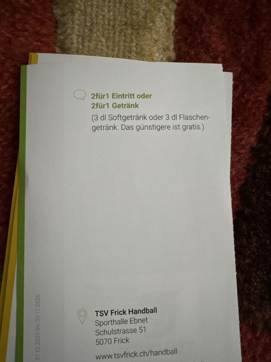 Gutscheine: Trois bons de rabais à Frick – Neu (gemäss Beschreibung) aus Düdingen von Yellow 3
