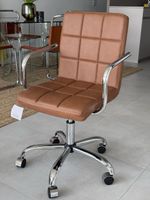 Office Chair – Cognac Brown, Retro Design, Chrome, NEW