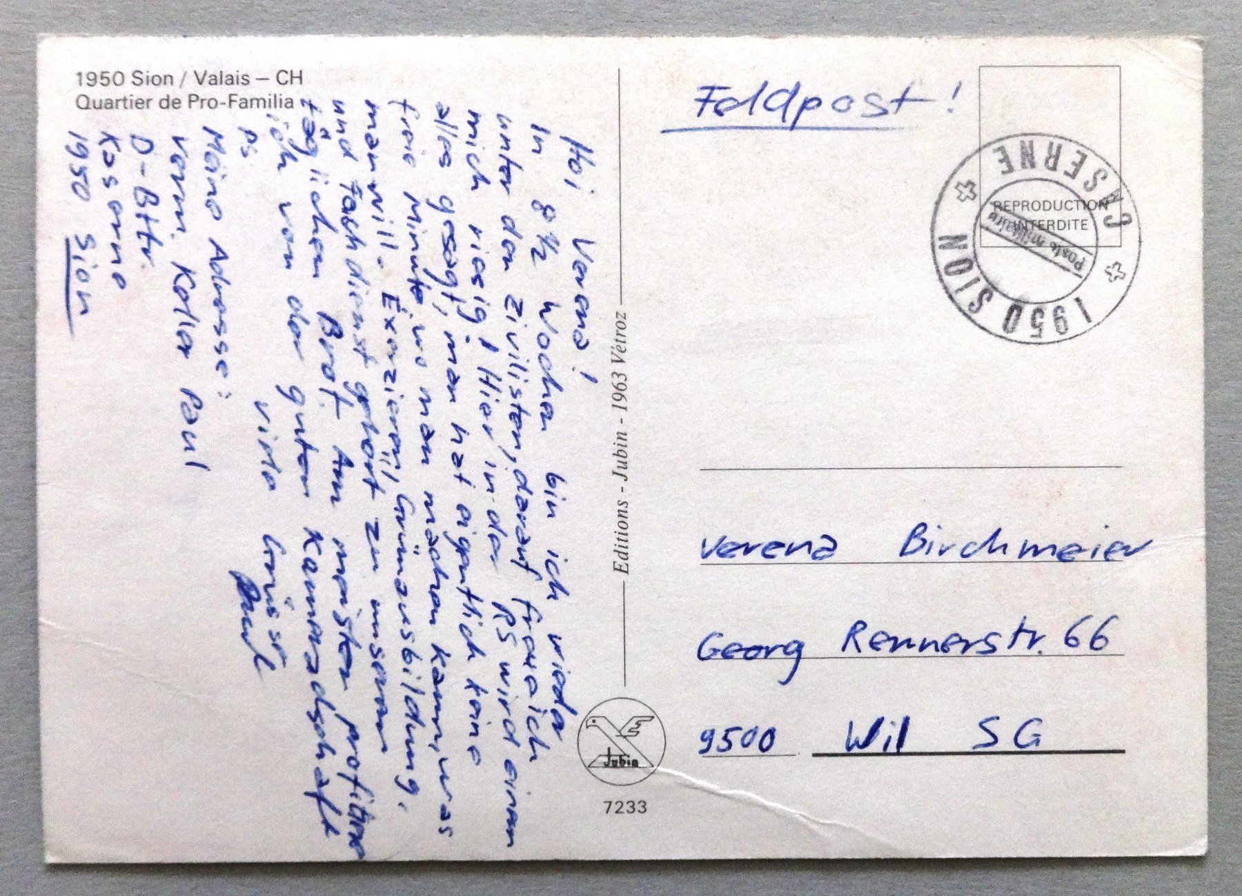 Cartoline postali: Sion - Quartier de Pro-Familia – Difettoso da Fétigny venduto da Billy2miny 1
