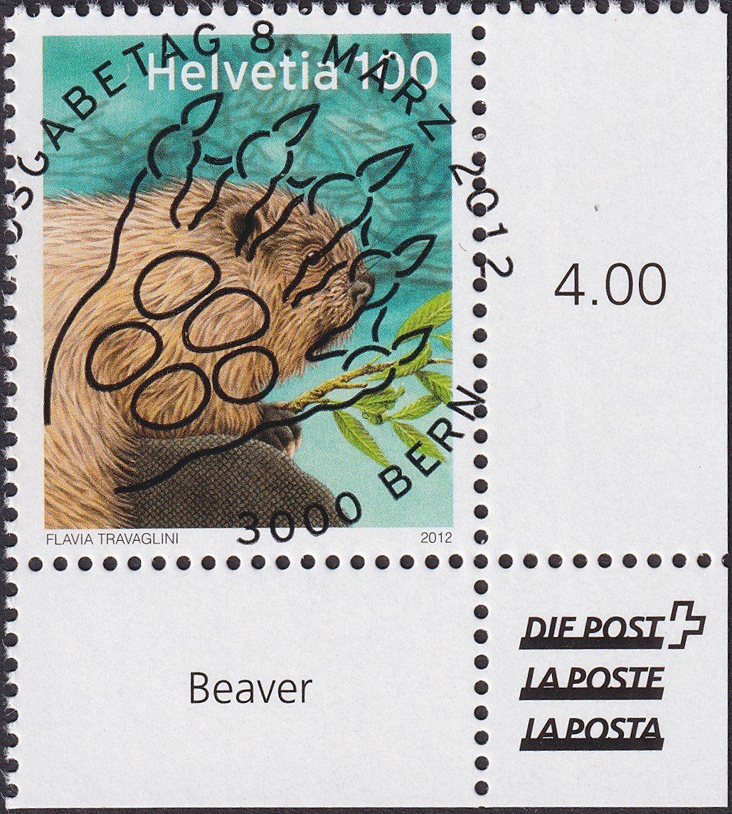 Tutti i francobolli: 2012, Nr.1421 "Biber" mit ET-Voll-Stempel +ECKTABS. – Usato da Sursee venduto da Luzernerraute