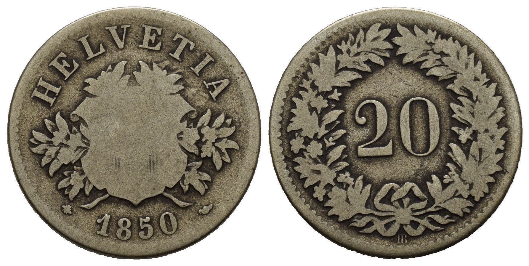 Toutes les monnaies: 20 Rappen 1850  /191 – D'occasion à Trimbach par Solothurn1