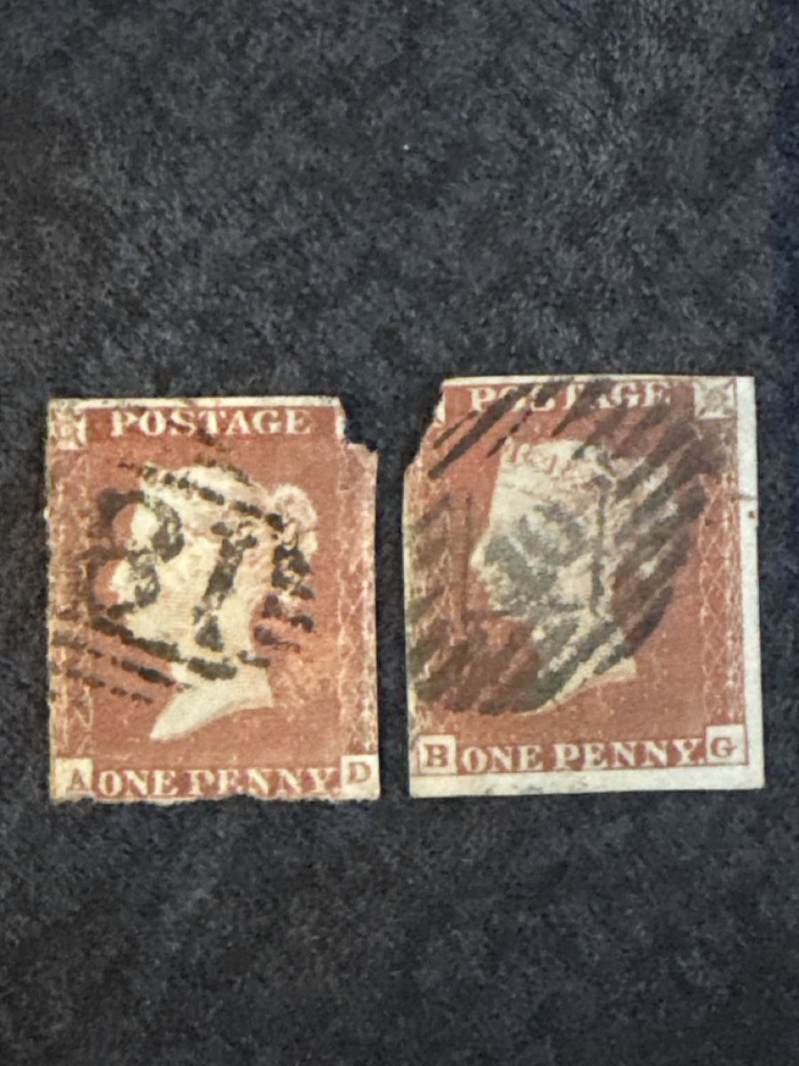 Tutti i francobolli: 2 timbres "ONE PENNY" - Royaume Uni - usés - collection – Usato da Carouge GE venduto da irma016