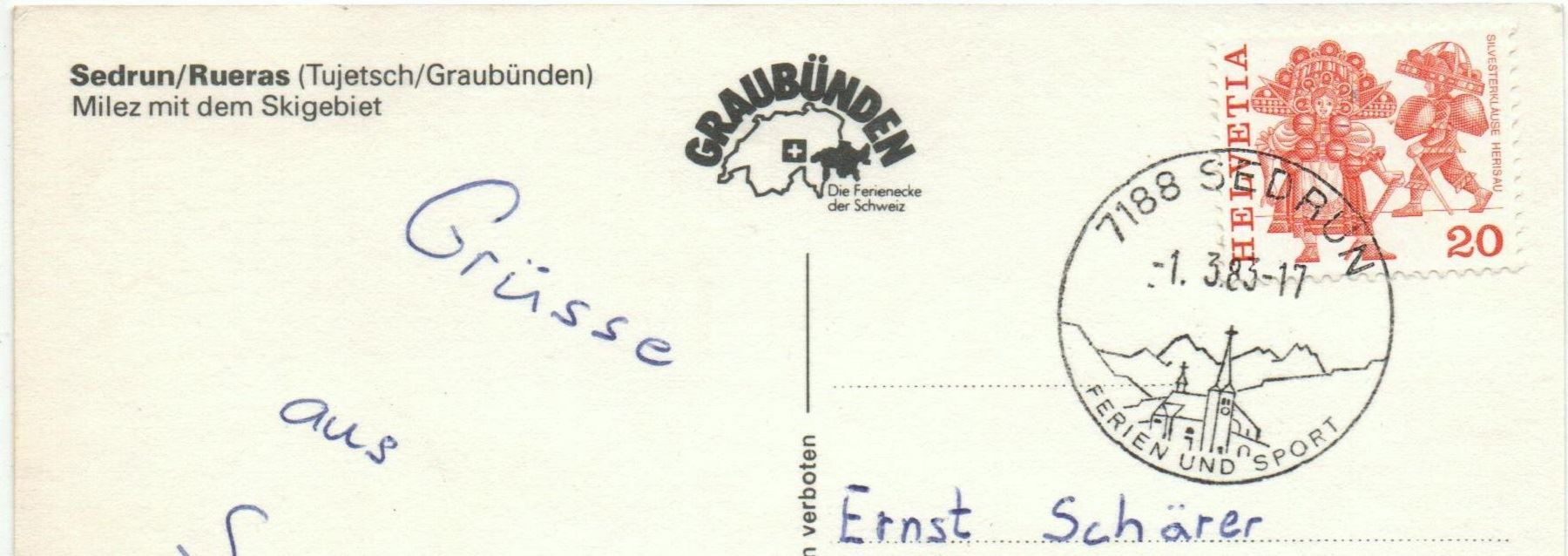 Cartes postales: SEDRUN RUERAS Skilift – D'occasion à Jona par philajona 1
