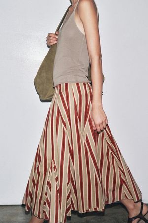 ZARA Sommerrock, gestreift Midirock Rock 38 Baumwolle NEU 99