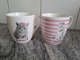 2er Set Tassen mit Katzenmotiv 