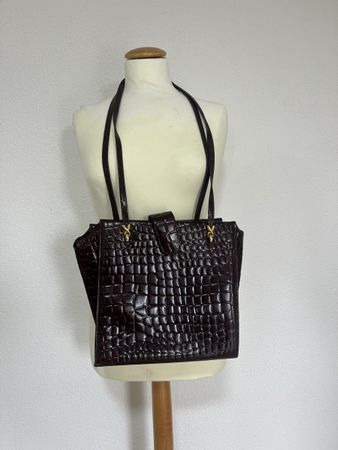 Vintage Leder Handtasche Braun Kroko-Prägung
