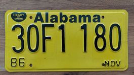 Orig. US-Fz-Nummernschild von 1986, Bundesstaat Alabama