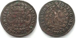 PORTUGAL 10 Reis 1736 JOAO V. Kupfer ss+