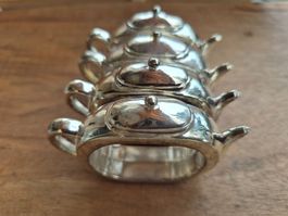 Serviettenringe Teekanne Design 4er Set Metall versilbert