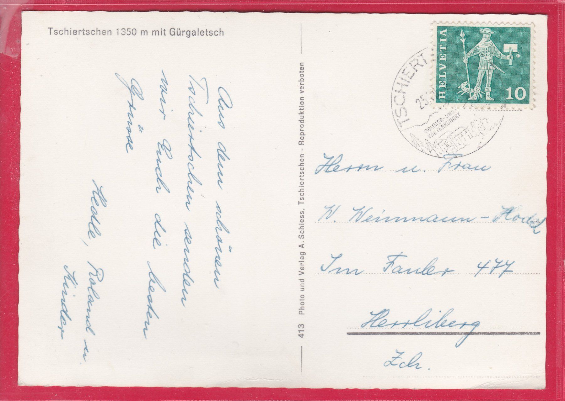 Cartoline postali: TSCHIERTSCHEN 1350m MIT GÜRGALETSCH, – Usato da Oberrieden venduto da Gebirgsstelze 1