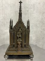 Antiker Spardose Kirchensilhouette, Jugendstil Messing, samm