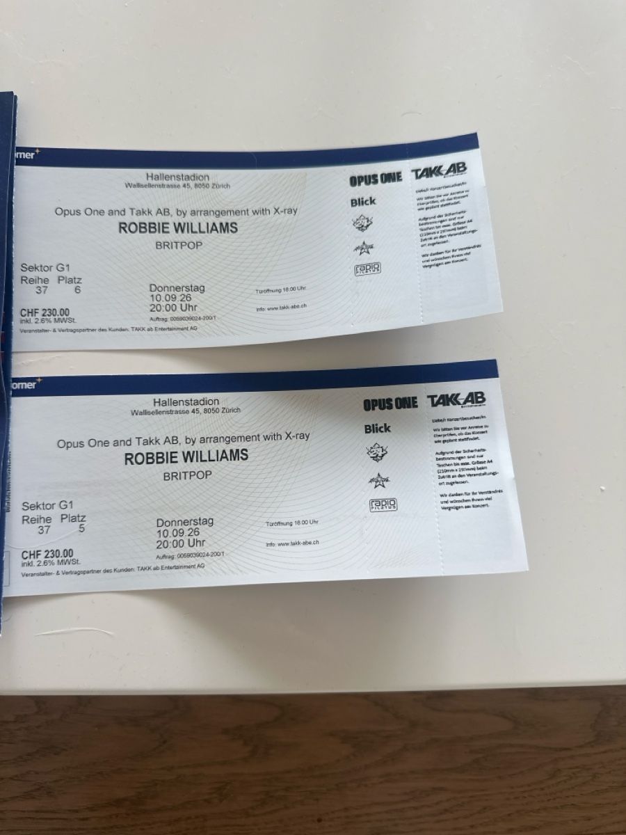Biglietti: Robbie Williams Tickets  – Nuovo (secondo la descrizione) da Zürich venduto da sommer121