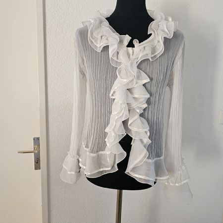 Damen Bluse weiss mit Rüschen plissiert gr 46 bis 48 neu