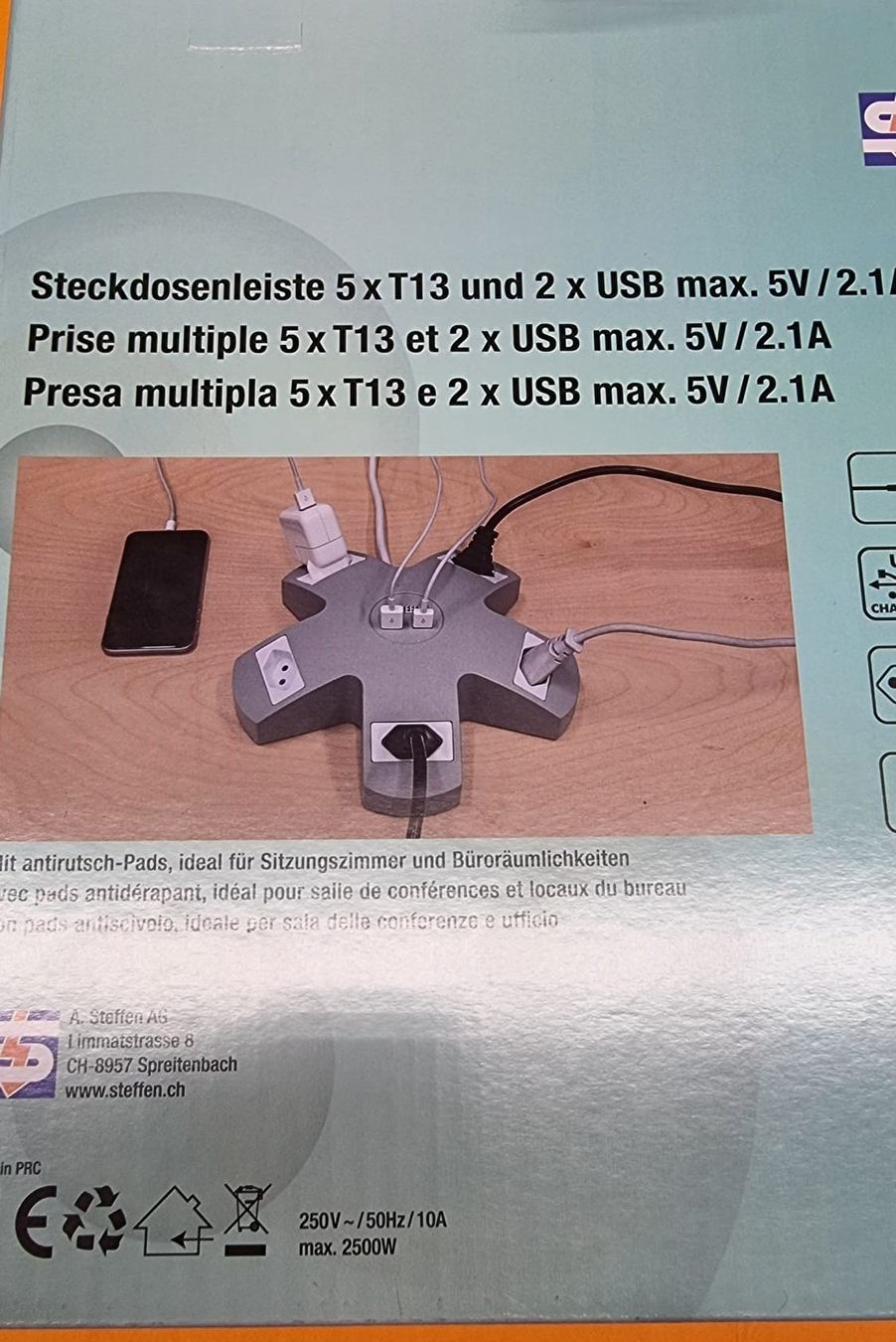 Stecker: Steffen Steckdosenleiste 3m STAR 5xT13 + 2xUSB-A – Neu (gemäss Beschreibung) aus Rebstein von James-Dean 3