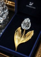 SCHNÄPPCHEN – SWAROVSKI TULPEN BROSCHE KRISTALL – VERGOLDETE