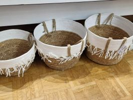 Korbset 3-teilig mit Fransen aus Jute & Baumwolle
