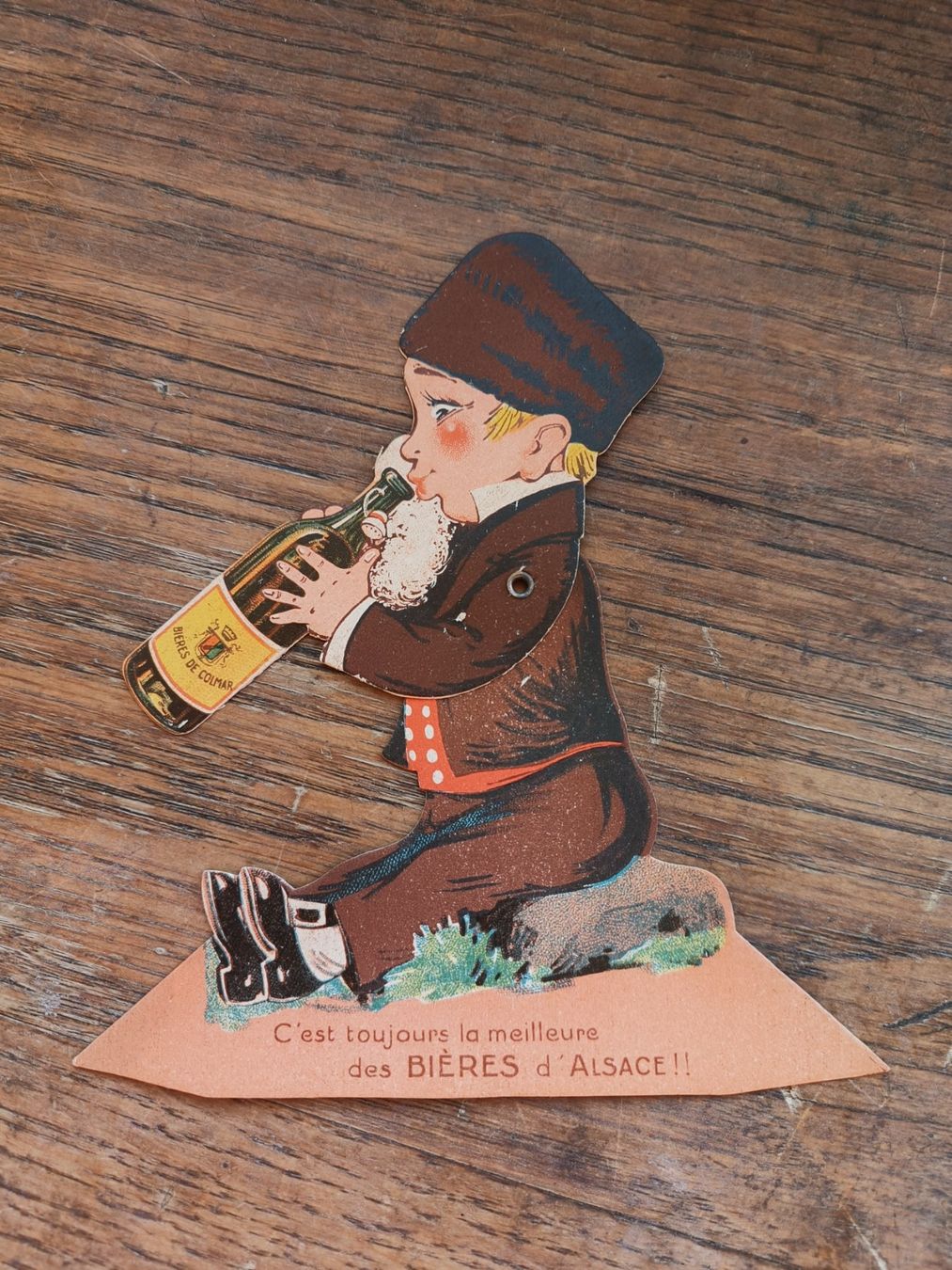 Insegne: Litho Werbe Karton / Bieres d'Alsace Colmar ca. 1930 – Usato da Brugg AG venduto da Ente015