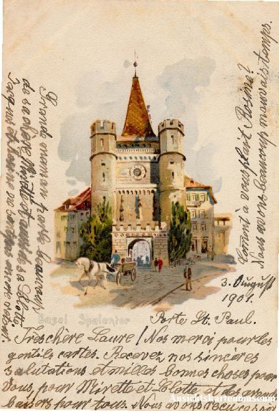Cartoline postali: Basel - Spalentor Litho + 1901 TOP – Usato da Emmenbrücke venduto da teestube