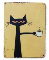 KATZE MIT KAFFEETASSE  - Holzschild  (neu/OVP)