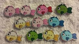 11 Fische Knöpfe Aufnäher Näh Knopf annähen Holz Fisch