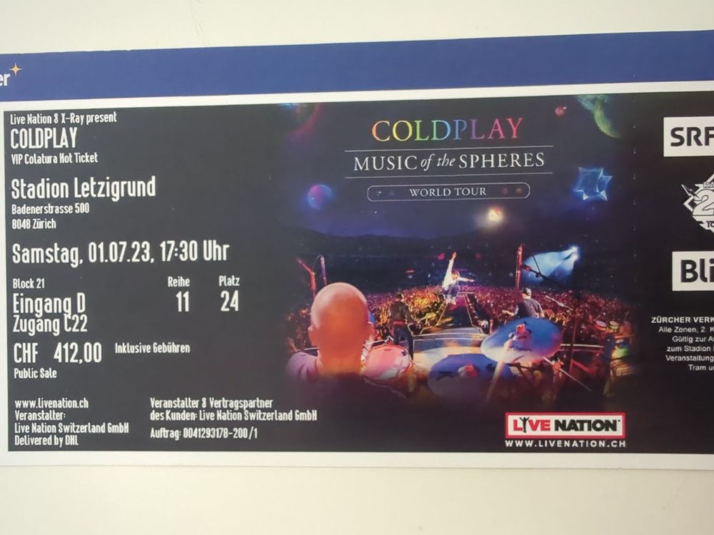 1 x Coldplay VIP Colatura Hot Ticket Kaufen auf Ricardo