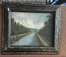 Antikes Ölgemälde auf Leinwand - Landschaft mit Kanal