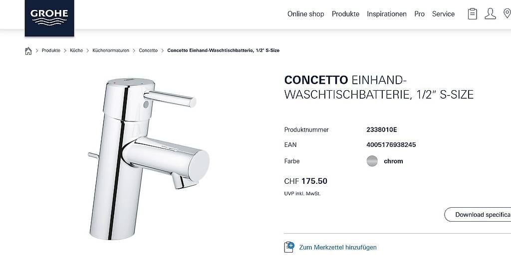 Grohe Rubinetteria: Grohe Concetto Einhand-Waschtischbatterie S-Size – Nuovo e nell'imballaggio originale da Berikon venduto da al7_7jyx