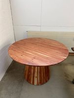 Runder Esstisch Akazie massiv, Säulenfuss 115 cm