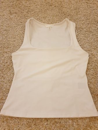 Top neuf, XS, blanc, col carré, polyester 