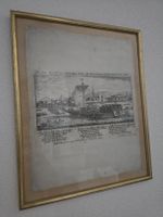 Alte Grafik Hafen mit Schiffen und Stadtansicht 1694